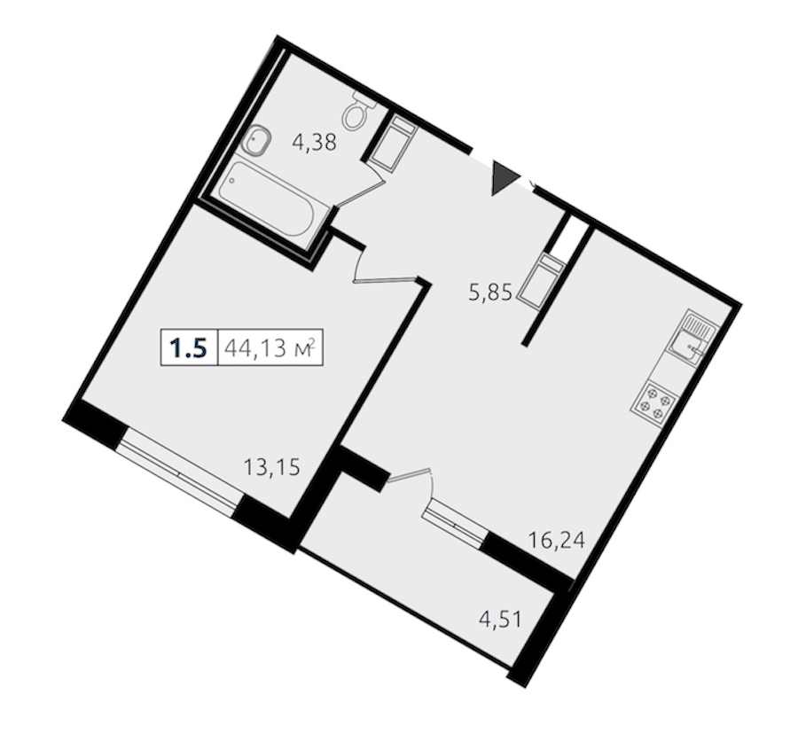 1-комнатная квартира 39.62 м², 14/14 эт., ЖК «Чёрная речка»